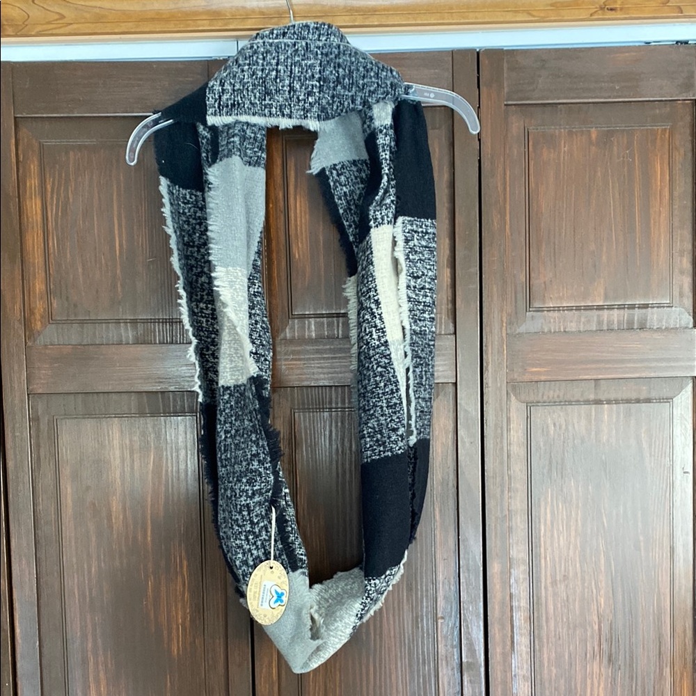 Black and Gray Patchwork Infinity Scarf